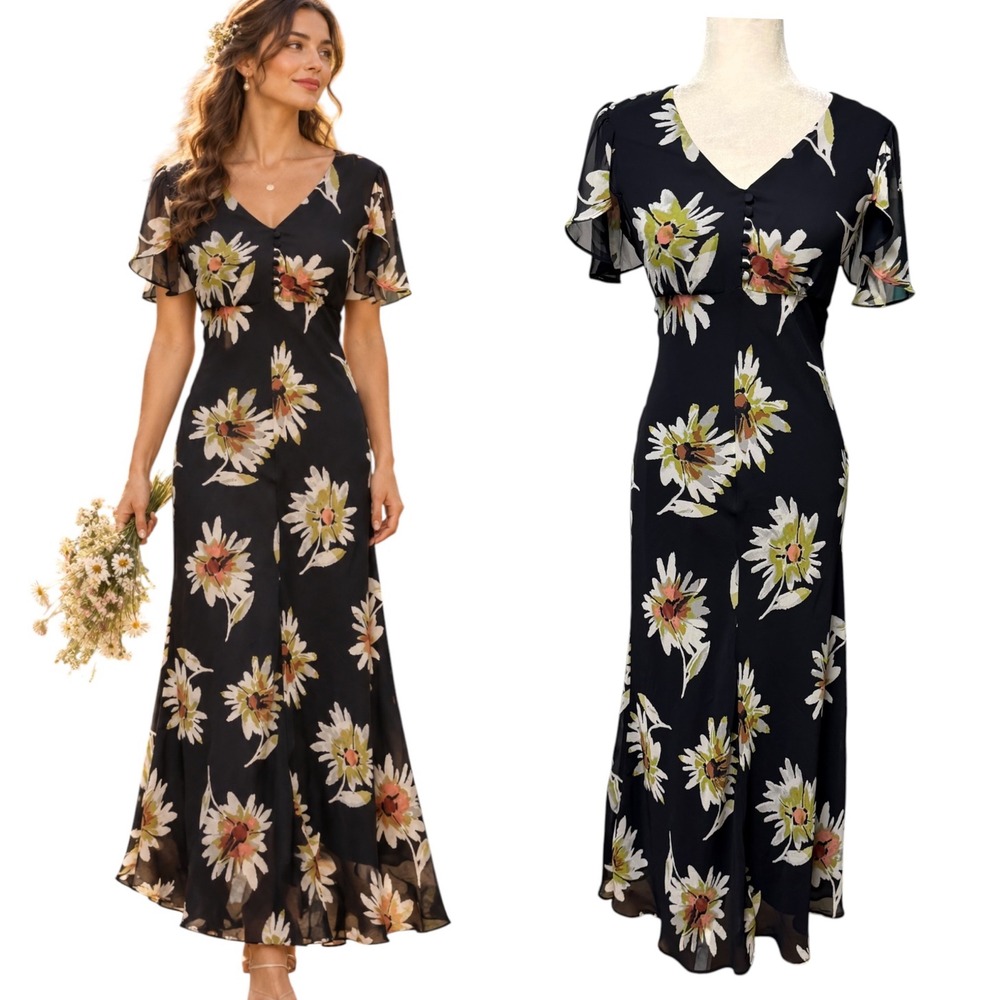 Vtg 90s Y2k Maxi Dress Womens 2 Floral Romantic Whimsigoth Fairycore Ethereal
